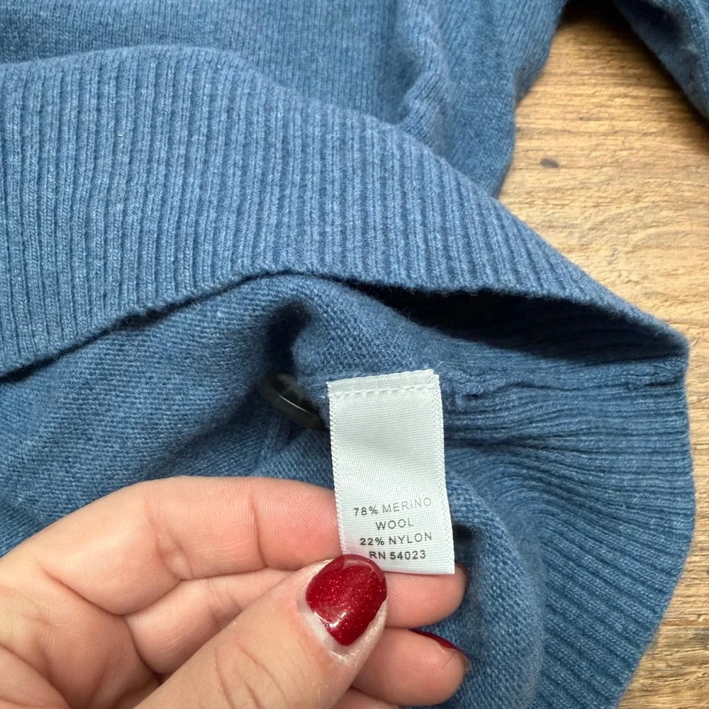 Banana Republic Mens L Blue Italian Yarn Button‎ 1/4 Zip Mock Neck Sweater READ